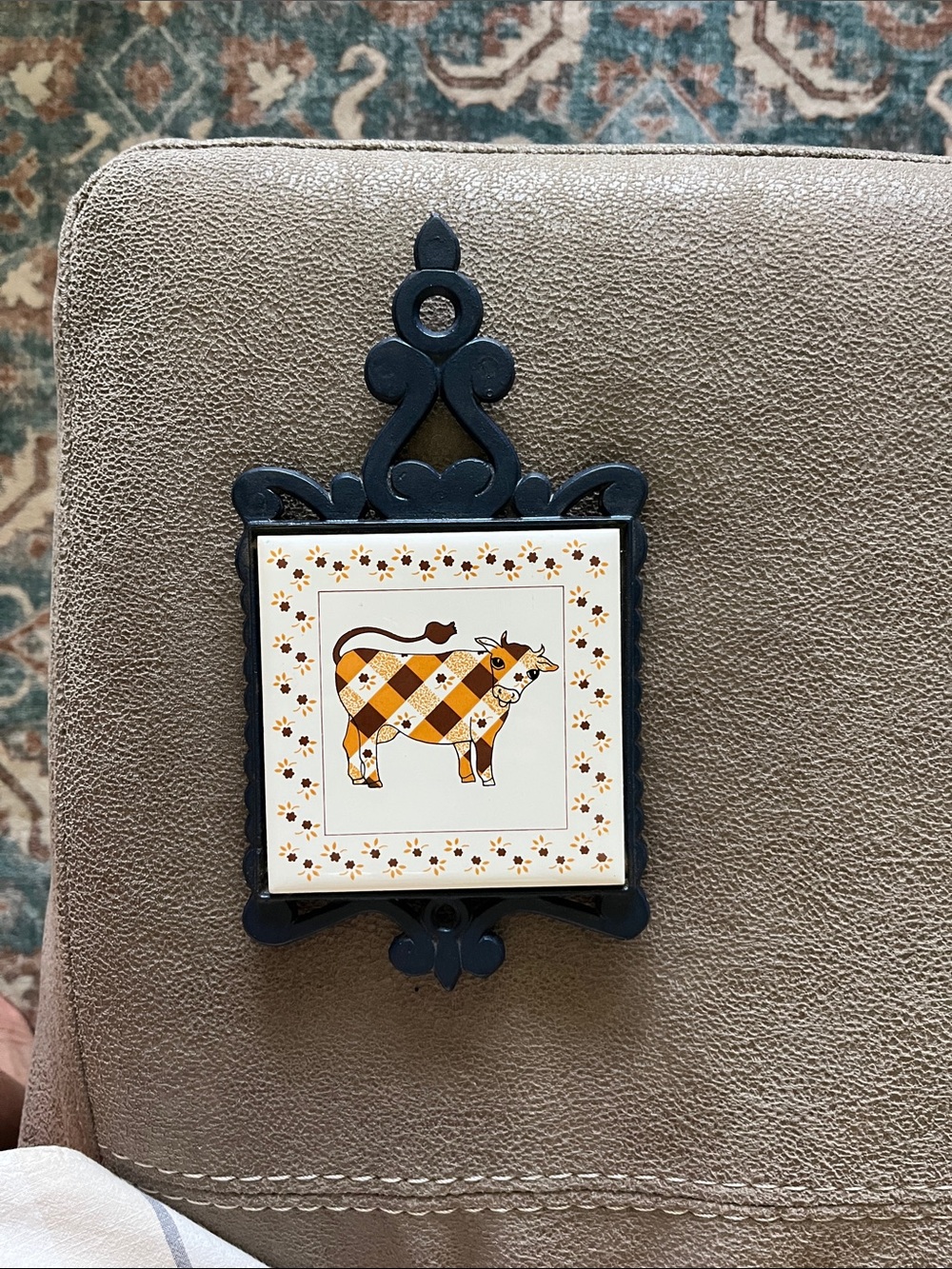 Yellow and Navy Cow Tile Wall Art - Classic Farmhouse Accent